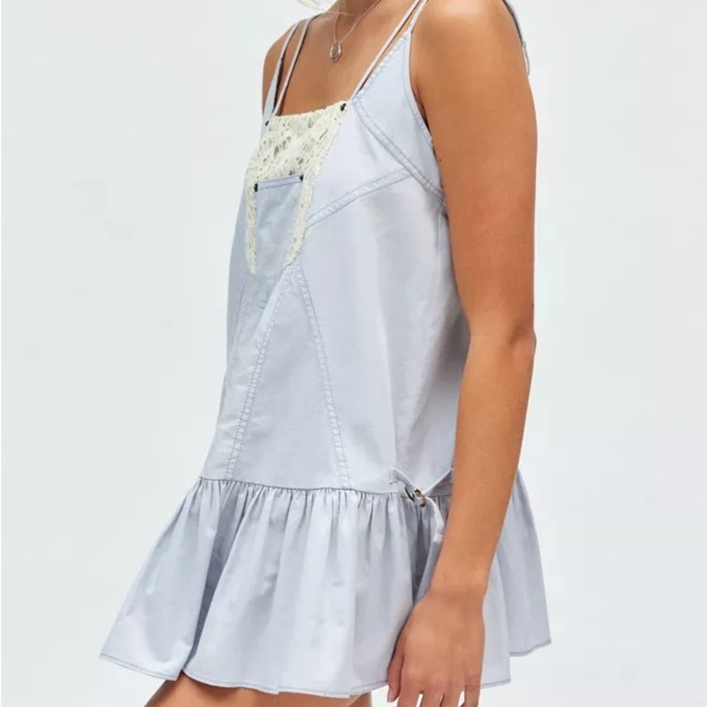 BDG Urban Outfitters S Light Blue Y2K Allison Utility Drop Waist Mini Dress NWOT